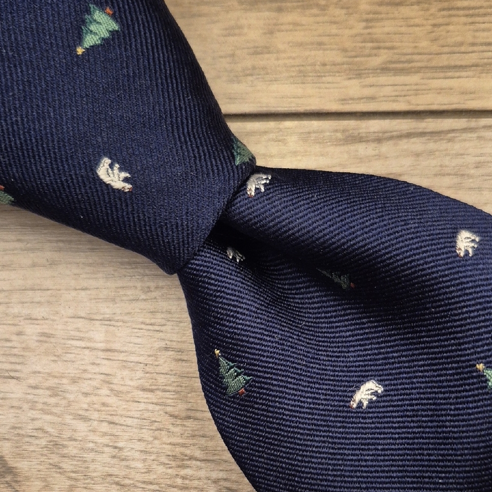 BROOKS BROTHERS Recent Label Dark Navy Trees Bears‎ Pattern Silk Mens Tie